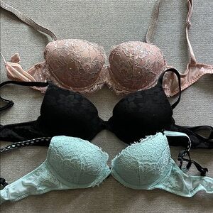 Victoria's Secret Lace Bra Trio - Pink, Black, Mint